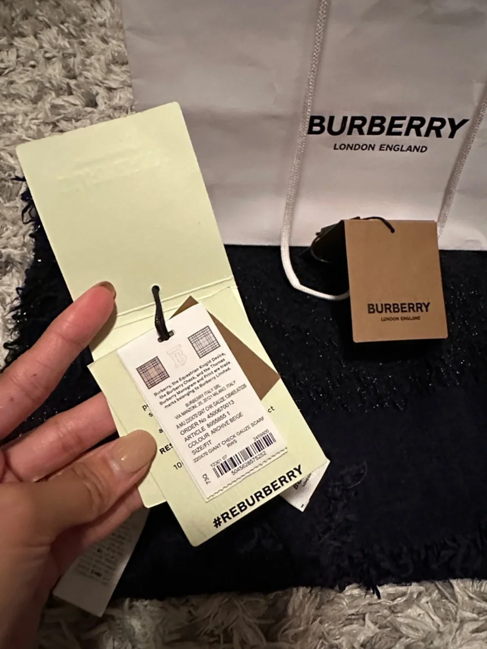 Burberry Dark Navy Shaggy Knit Scarf with Tags - Picture 4 of 7